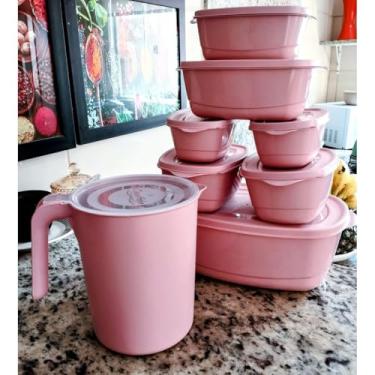 Imagem de kit potes herméticos com tampa + jarra de plástico para cozinha/marmita fitness