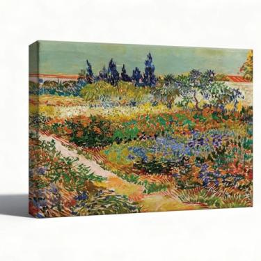 Imagem de Arte de parede em tela de paisagem de jardim colorida, pintura a óleo de campo de flores silvestres em pinceladas para decoração de sala de estar ou entrada, 20 x 25 cm