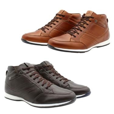 Imagem de Kit 2 Pares Sapatênis Masculino Couro Legítimo Cano Alto com Zíper Lateral Elegance 1008 (Avelã e Castanho, BR, Adulto, Numérico, 37)