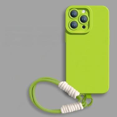 Imagem de Capa de silicone líquido para iPhone 16E 14 15 16 Plus 12 11 13 Pro Max Mini X XR XS MAX, alça de mão e pulso, capa macia, verde, para iPhone X
