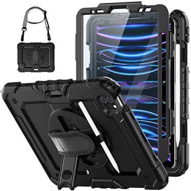 Imagem de HXCASEAC Capa para iPad Pro 11 2021/2020 e iPad Air 4th Gen Capa protetora à prova de choque com protetor de tela, suporte giratório de 360 graus, 2ª geração, preto