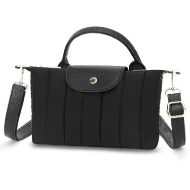 Imagem de BBORGDC Bolsa tiracolo pequena acolchoada, bolsas de ombro femininas, mini sacola, bolsas tiracolo de designer para mulheres, alça superior, preta, RFID, pequena, presente diário de viagem