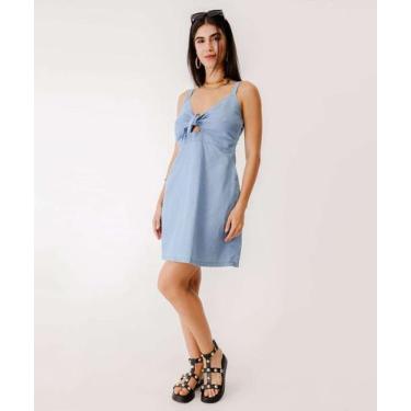 Imagem de Vestido Jeans Feminino Detalhe de Laço Marisa-18018, P, Jeans azul