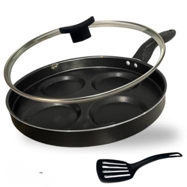 Imagem de Frigideira 26 cm 4 Ovos Hamburguer Antiaderente Teflon Tampa de Vidro e Espátula Cor Grafite Preto