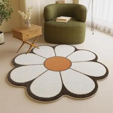 Imagem de Tapete de pelúcia macio e fofo em formato de flor, tapete simples para decoração de sala de estar, lavável, para quarto, cabeceira (tamanho personalizado/I)