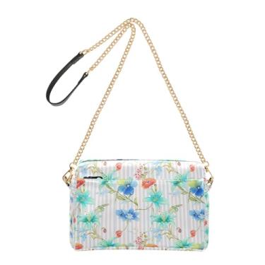 Imagem de Joitme Bolsa transversal feminina bolsa de celular linda floral flores estampa corrente alça de couro PU bolsa de ombro