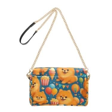 Imagem de Joitme Bolsa feminina tiracolo fofa para festa de cães da Pomerânia bolsa de telefone linda bolsa de ombro de couro PU com alça de corrente