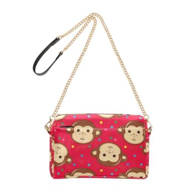 Imagem de Joitme Bolsa de ombro feminina transversal para celular com rostos de macaco com desenho vermelho de couro PU com alça de corrente