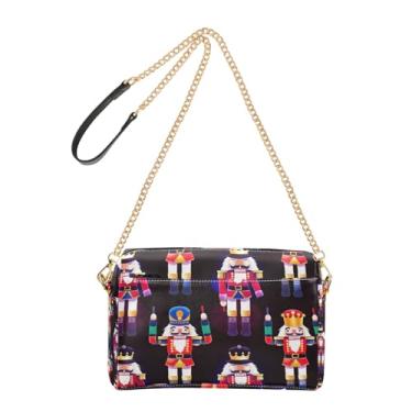 Imagem de Joitme Bolsa feminina transversal para telefone linda alça de corrente couro PU bolsa de ombro colorida dançante quebra-nozes preta