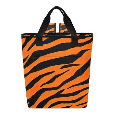 Imagem de Bolsa térmica macia listrada de tigre laranja preta isolada à prova de vazamento, 36 latas, lancheira para mulheres, isolada 35 x 14 x 40 cm