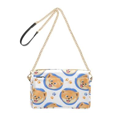 Imagem de Joitme Bolsa feminina transversal para celular linda bolsa de ombro de couro PU com alça de corrente fofo cachorro da Pomerânia azul branco