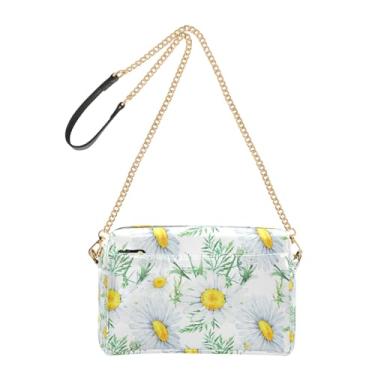 Imagem de Joitme Bolsa transversal para mulheres, margaridas em aquarela, pétalas brancas, bolsa para celular, bolsa de ombro de couro sintético com alça de corrente