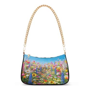 Imagem de Bolsa de ombro com corrente de jardim com flores coloridas vibrantes, bolsa feminina Hobo, bolsa versátil para uso diário e noturno