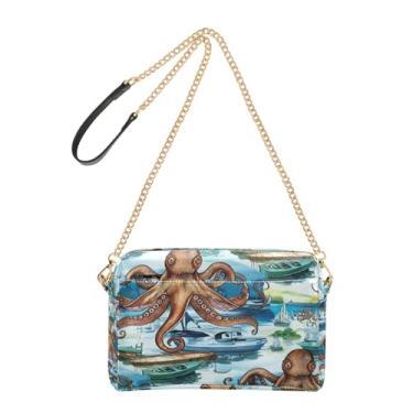 Imagem de Joitme Bolsa tiracolo feminina para celular, bolsa de ombro de couro PU, alça de corrente, marrom, polvos, porto, azul, animal