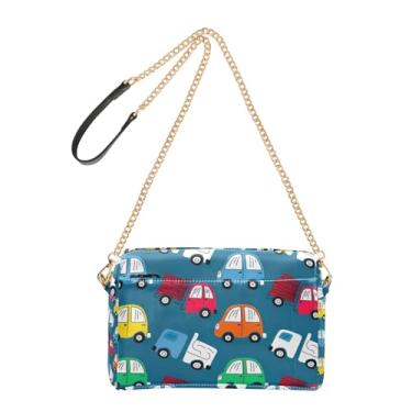 Imagem de Joitme Cute Cars Trucks Bolsa de ombro feminina azul transversal para celular alça de couro PU bolsa de ombro