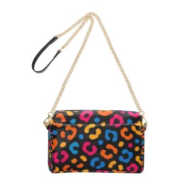 Imagem de Joitme Bolsa feminina artística, leopardo, animal, manchas, preta, bolsa tiracolo de couro PU, bolsa de ombro com alça de corrente, bolsa de telefone fofa