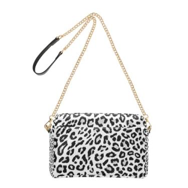Imagem de Joitme Bolsa tiracolo feminina estampa de leopardo preta bege bege bolsa de couro PU bolsa de ombro com alça de corrente