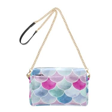 Imagem de Joitme Bolsas transversais femininas iridescentes formas recortadas coloridas bolsa de couro PU bolsa de ombro com alça de corrente