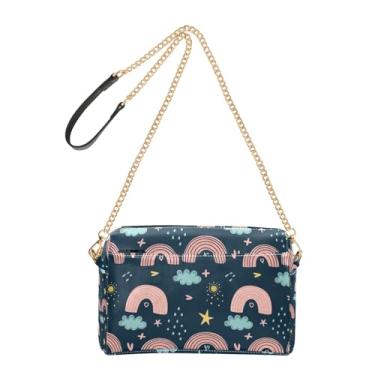 Imagem de Joitme Lindas bolsas femininas de desenhos animados arco-íris bolsa transversal para celular bolsa de ombro de couro PU com alça de corrente
