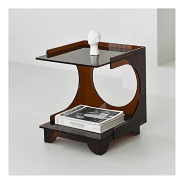 Imagem de Mesa de telefone acrílica quadrada mesa de cabeceira mesa de cabeceira mesa de cabeceira criativa prateleira pequena mesa de centro nórdica sala de estar sofá mesa lateral quarto armazenamento