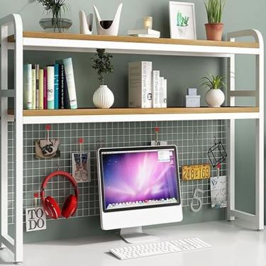 Imagem de Estante de mesa de 2 camadas para mesa de computador – rack organizador de estante ajustável, suporte de exibição de mesa de grade, prateleira de bancada multiuso, para prateleira de escritório