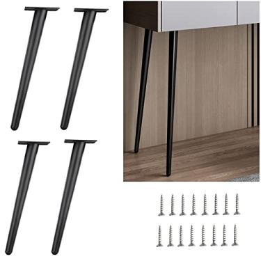 Imagem de Conjunto de 4 pernas de mesa de aço para móveis de metal resistente, pernas de mesa oblíquas pretas, para mesa DTY cadeiras de mesa de jantar, bancos, vêm com parafusos (tamanho: 23,6 polegadas/60 cm)