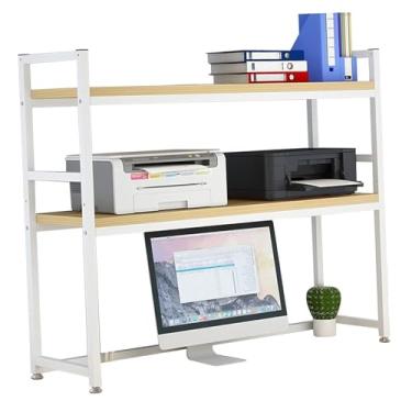 Imagem de Estante de mesa de escritório – Estante de mesa de computador industrial de 2 níveis, prateleira multiuso para bancada, suporte organizador de mesa ajustável, para exibição de escritório/casa