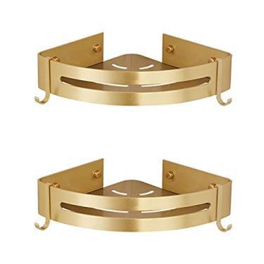 Imagem de Prateleiras de banheiro prateleira de canto prateleira de banheiro montada na parede prateleira de banheiro de alumínio escovado ouro escovado prateleira de chuveiro suporte de xampu prateleira de