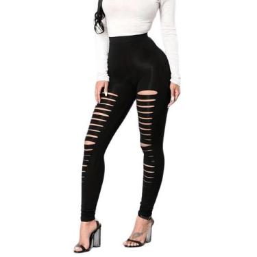 Imagem de Leggings Femininas Pretas De Alta Elasticidade Com Furo Frontal, Ajust