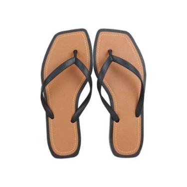 Imagem de Chinelo Bico Quadrado Dedo Feminino Casual Verao Preto-Feminino