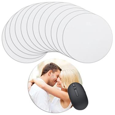 Imagem de VIOKKO 12 peças de mouse pad de sublimação em branco para impressão de imprensa de transferência de calor por sublimação faça você mesmo, mouse em branco redondo 20 x 20 cm
