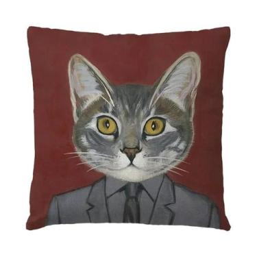 Imagem de Capa De Almofada Decorativa De Linho Com Estampa De Gato Para Sofá, Ca