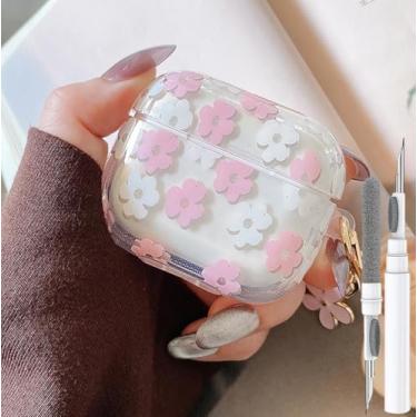 Imagem de Olytop Capa para Airpods fofos de 3ª geração, transparente, TPU macio Flower Air Pods 3ª geração, capa protetora à prova de choque para meninas e mulheres com chaveiro floral para Apple iPod 3ª