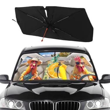 Imagem de Socira Guarda-sol engraçado galo galo carro pára-brisa guarda-sol guarda-chuva dobrável para-sol para-sol capa de para-brisa acessórios de carro bloqueia raios UV mantém fresco (144.8 cm X 76.2 cm)