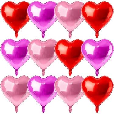 Imagem de 12 balões de coração vermelho e rosa choque para decorações de dia dos namorados, balões românticos de 45,7 cm para decoração de dia de galentina, casamento, aniversário, chá de panela, festa