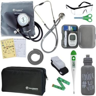 Imagem de Kit Enfermagem Estágio Aparelho Pressão Estetoscópio Medidor Glicose -