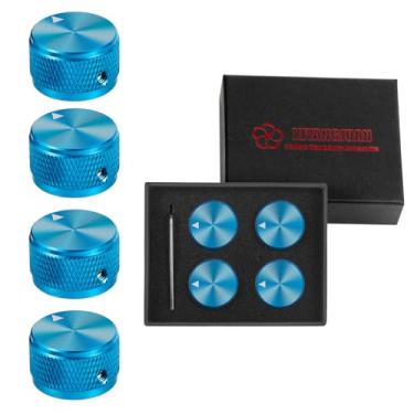 Imagem de XIYANGJUAN 4 maçanetas de guitarra de alumínio azul metal guitarra tom tom controle de velocidade CNC feito botão potenciômetro SFor Les Paul Gibson acessórios para guitarra (azul)