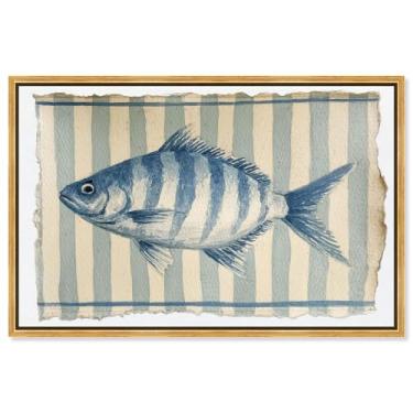 Imagem de Arte de parede de cozinha com impressão em tela Stripes of the Sea III por Art Remedy, moldura dourada, 76 x 50 cm