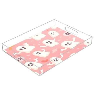 Imagem de xigua Bandeja de servir de acrílico fantasma de Halloween com alças à prova de derramamento, bandejas decorativas de festa de Halloween, bandeja organizadora de bancada para banheiro, cozinha, 30,5 x