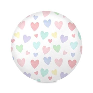 Imagem de Wassud Jogo americano pastel arco-íris corações tapetes de mesa redondos para cozinha e jantar tapetes laváveis resistentes ao calor decoração de mesa 39 cm