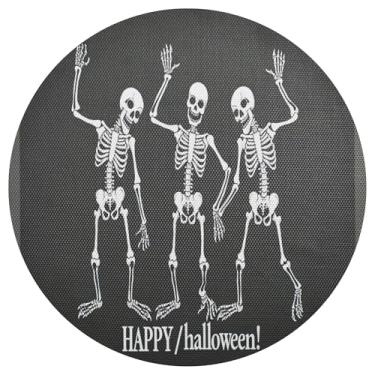 Imagem de xigua Jogo americano redondo de esqueleto engraçado de Halloween, conjunto de 6, tapete de mesa redondo antiderrapante resistente ao calor, tapetes de mesa de 48 cm para decoração de cozinha, jantar e