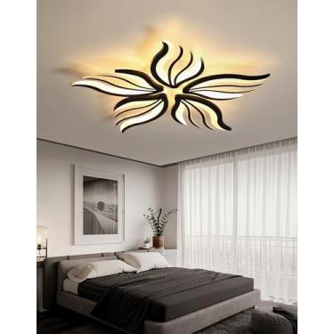 Imagem de Luminária de teto LED moderna e regulável para sala de estar, com controle remoto, em acrílico, para quarto, lustre, iluminação interna para sala de jantar, cozinha e escritório (preta, 5 lâ