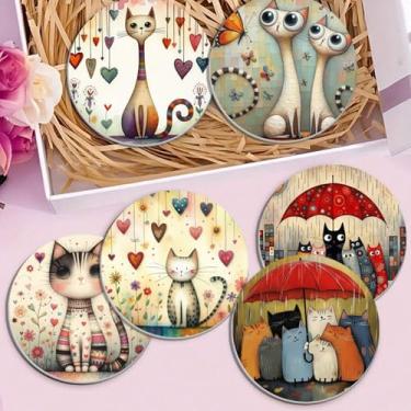 Imagem de Conjunto de 6 porta-copos para gatos - Tapetes antiderrapantes resistentes ao calor - porta-copos decorativos para casa, escritório e festas - Perfeito