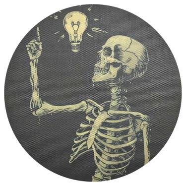 Imagem de xigua Jogo americano redondo de esqueleto engraçado de Halloween, conjunto de 6, tapete de mesa redondo antiderrapante resistente ao calor, tapetes de mesa de 48 cm para decoração de cozinha, jantar e