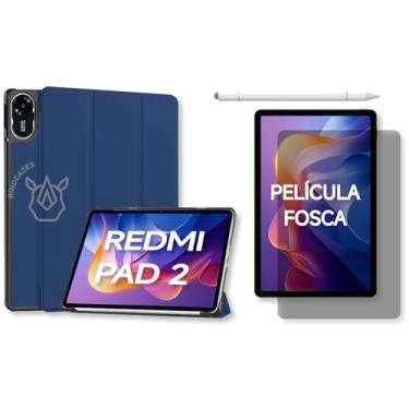 Imagem de Capa para Xiaomi Redmi Pad 2 – Kit Opcional com Película e Caneta - Case Rígida Magnética, Função Sleep/Wake e Suporte Integrado (Azul-marinho, Capa + Película Fosca + Caneta PREMIUM)
