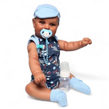 Imagem de Boneco Bebê Reborn 52cm Matheus Negro Careca - Mundo Kids