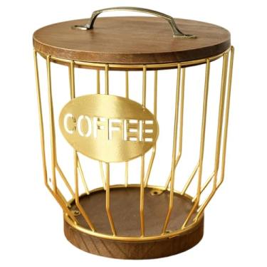 Imagem de Fxzqgnh Porta-cápsulas de Café, Recipiente, Acessórios, Base, Cesto Organizador de Metal E Reutilizável para de Cozinha E Mesa, Ouro, Tamanho real