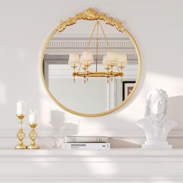 Imagem de Uniclinens Espelho de parede redondo dourado 53 cm - Decoração de parede grande decorativa vintage com moldura de metal, ideal para entrada, lareira, sala de estar, corredor, banheiro