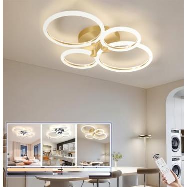 Imagem de Luminária de teto LED moderna e regulável para sala de estar, com controle remoto, design circular, ideal para quarto, sala de jantar, escritório e cozinha (dourada, 4 lâmpadas 52W).