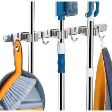 Imagem de 2X Suporte Vassoura Mop Rodo Pá Pano Organizador Inox Parede